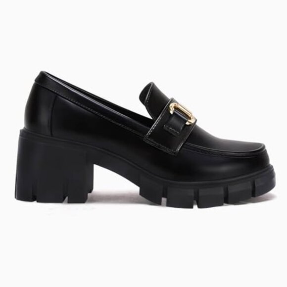 Chunky Platform Loafers Mid Heel Square Toe Lug Sole Dress Walking Shoes main image 3